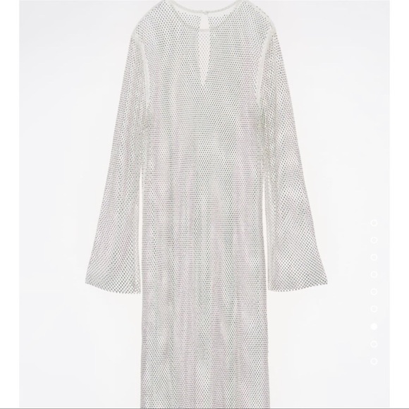 ZARA BLOGGERS FAV RHINESTONES MESH DRESS SILVER - Picture 13 of 14